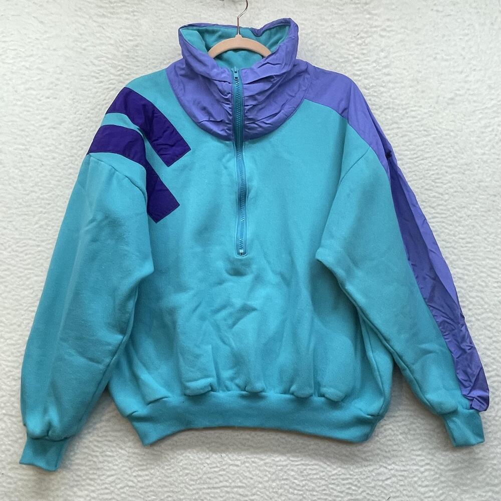 Vintage Serac Sweatshirt Womens 8 Blue Purple Colorblock 1/2 Zip Fleece Ski